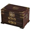 Handmade Decorative Brass & Wood Jewelry Box With Mirror - Chinese "Symbol of Joy" Design