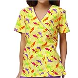 Dickies Medical Uniform Two Pocket Mock Wrap Top, First Blush Print