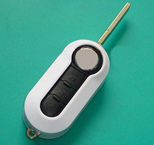Fiat 500 Remote Flip Key Case 3 Buttons Shell Blank Replacement Fob Uncut New Blade WHITE Color (No Electronics - Empty Case Only)