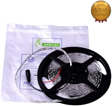 JACKY LED® Super Bright Epistar 5 Years Warranty Cool White Double Density 300 Leds Flexible Light Strip, 3528 Type Smd, 5 Meter or 16.4 Ft, 12 Volt, 24 Watt with Dc Connector Other End Will Have Dc Jack Input Ul Listed Usd Dc 12v Transformer for Dimmer ,If You Need Dimmable Function(Cool White)