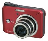 GE A1455 14MP Digital Camera with 5X Optical Zoom and 2.7-Inch LCD with Auto Brightness (Red)