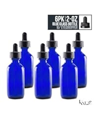 Home: 6 Pack- 2 Oz - Cobalt Blue Boston Round Glass Bottle With Glass Eye Dropper 60 ML - For Essential Oils, Fragrances, Beauty, Kitchen, Lab Chemicals, Medicine, Travel Etc. Re-Usable -By Katzco - Kayco USA