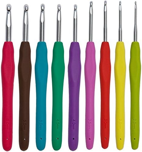 The Original Comfortable Crochet Hooks Set - Premium Ergonomic Grip Crochet Hook - This sturdy 9 pc aluminum deluxe crochet set is best for beginners to expert crocheters.