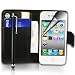 iPHone 4 Tasche Schwarz Leder Buch-Stil Case f�r iPhone 4 4S Tasche H�lle Etui Case ^-^ Ledertasche iPhone 4 4S Schutzh�lle PLUS Stift, Displayschutzfolie und Reinigungstuch ^-^