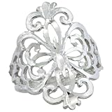 Sterling Silver Floral Wire Work Filigree (Telkari) Celtic Ring, 13/16" (21mm) wide