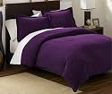7 Pieces Solid Purple Micro Suede Duvet Comforter Cover Set Queen Size