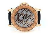 Mens Rose Gold Tone Genuine Diamond Watch Leather Band KM King Master