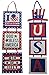 Mixed Patriotic 4th Of July Glitter Decoration Hanging Sign for Indoor / Outdoor - Set of 2, Red, White, Blue, 20x5.5