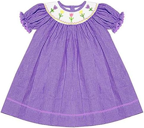 Connie's Kids Girl's Smocked Tulips Easter Dress Lavender Check (2T)