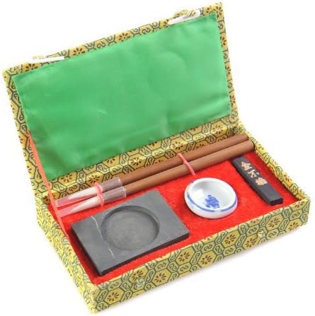 Artifex Kalligrafika Basic: Set 5 pieces in wooden box (2 brushes, 1 stone well, 1 ink stone, 1 ceramic ink well), box size: 18cm x 10cm x 3cm, Mod. CGS-5-01 US