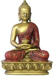 Sm. Nepali Buddha, Meditation pose, 5.5"H, red & gold finish