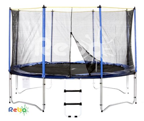 Childrens Toyshop  Third Party New : Rebo Fun Jump 12FT Trampoline Package With Free Safety Net Enclosure And Ladder - Fully CE Approved