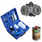 #4: 2x HVLP Lackierpistole +Set+Koffer 1,3+0,8 + Lackiermaske + 1 Liter Silikonentferner