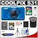 Nikon Coolpix S31 Shock & Waterproof Digital Camera (Blue) with 16GB Card + Battery + Case + Float Strap + Flex Tripod + Accessory Kit