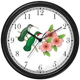 Red & Gray Throated Hummingbirds on Branch & 3 Pink Hibiscus Flowers - JP Wall Clock by WatchBuddy Timepieces (White Frame)