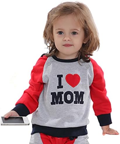 Unisex Baby I Love Mom I Love Dad Striped Long Sleeve Hooded Clothing Set (12-18 months / 90#, I love Mom)