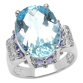 14.05 Carat Genuine Blue Topaz and Tanzanite .925 Silver Ring by JewelzDirect