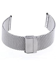 24mm Unisex Mesh Steel Watch Band Strap Bracelet Safety Buckle Silver Hot