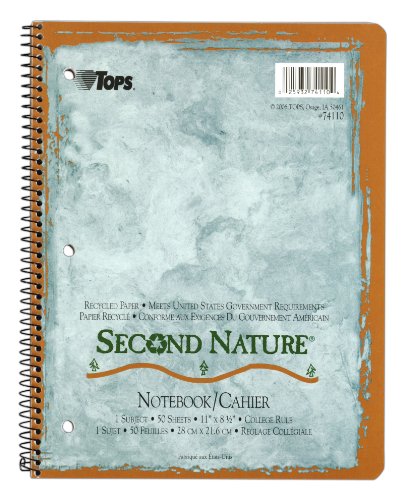 TOPS Second Nature Notebook, 8.5 x 11 Inch, 1-Subject, College Ruled, Recycled, 50 Sheets (74110)