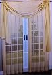 3 Piece Gold Sheer Voile Curtain Panel Set: 2 Gold Panels and 1 Scarf