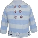 from Powell Craft Powell Craft Hand Knitted Farm yard Sheep Blue and White Stripe Pram Coat - A lovely unisex gift for boy or girl,Size:0-6 months