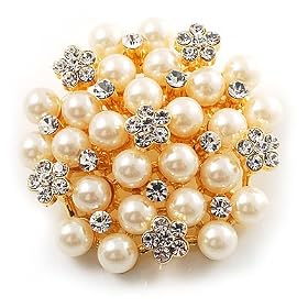 Ivory Glass Pearl Corsage Brooch
