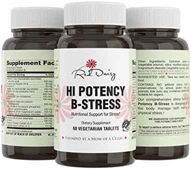 Red Daisy's #1 B Complex Hi-Potency B-Stress Vitamin - Gluten Free - 100% Celiac Safe - Full Satisfaction Guaranteed - Vegetarian Tablets - 8 Different B Vitamins plus Vitamin C, Calcium and Magnesium