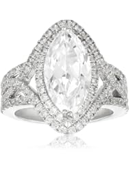 Sterling Silver Large Marquise Cubic Zirconia with Wide Pave Band Ring