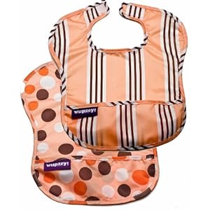 Wupzey Waterproof Food Catcher Bib, 2pk, Orange stripe/Orange Dot, Large