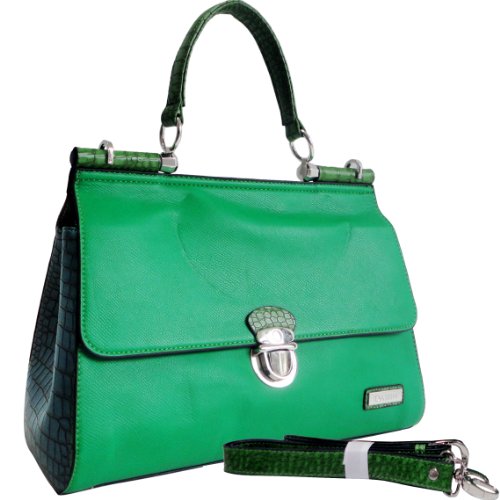 Exquisite Womens Croco Texture Satchel Style Designer Briefcase Laptop Bag with Front Buckle (Green)