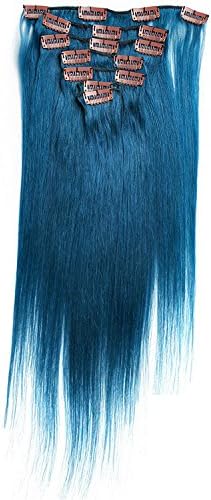 20''7pcs Yonna Hair Clips in Remy Human Hair Extensions 27 Colors for Women Beauty Hot Sale (bule)