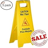 Tiger Chef Yellow Wet Floor Caution Sign, 2-sided Fold-out, Floor Safety Sign, Caution Wet Floor 24-inch By 12-inch Cuadado Piso Mojado