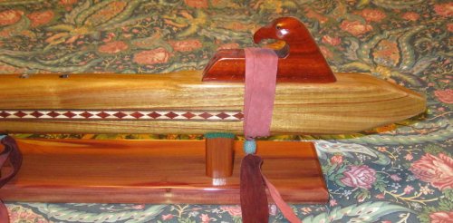 Native American Flute - Made From Cherry Wood - Key of Deep Low B - Professional, with Stand and Travel Bag.