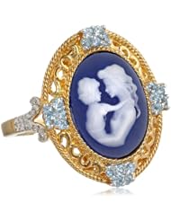 Sterling Silver Gold Flash Plating Cameo, Blue Topaz with Diamond Ring, Size 7