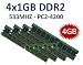 4GB Dual Channel Kit 4 x 1 GB 240 pin DDR2-533 (533Mhz, PC2-4200U, CL4) NON ECC, unbuffered für DDR2 Mainboards - 100% kompatibel zu 400Mhz, PC2-3200U, CL3