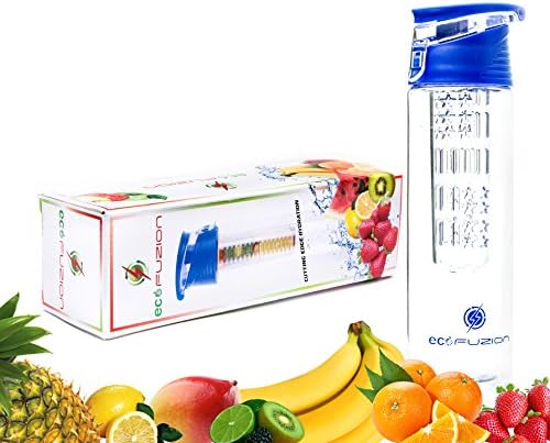 Water Bottle Infusers BPA Free with Flip Top Lid use as a Sports Bottle. FREE E-Book, Leak Proof & Ideal for Car, Home, Gym, Hiking etc Hydrate with Ecofuzion Now!!