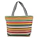 HUIB Women's Heavy-Duty Cotton Colorful Stripes Pattern Canvas Tote Shoulder Roomy Tote Beach Bag