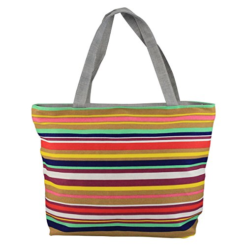HUIB Women's Heavy-Duty Cotton Colorful Stripes Pattern Canvas Tote Shoulder Roomy Tote Beach Bag