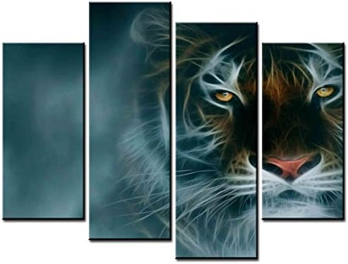 ClassiceDecorArt Wall Art Paintings - 4 Pieces Decor Art of Fractal Tiger Painting - The pictures Print on Canvas for Modern Home Decor Decoration