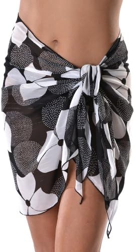 Short Plus Size Floral Print Swimsuit Sarong Cover up with Built in Ties