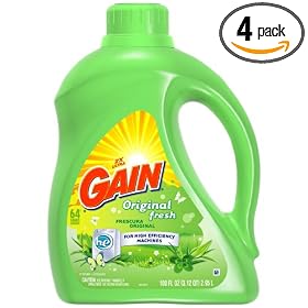 Gain HE 2x Concentrated Liquid Detergent, Original Fresh Scent, 64-Load Bottle (Pack of 4)