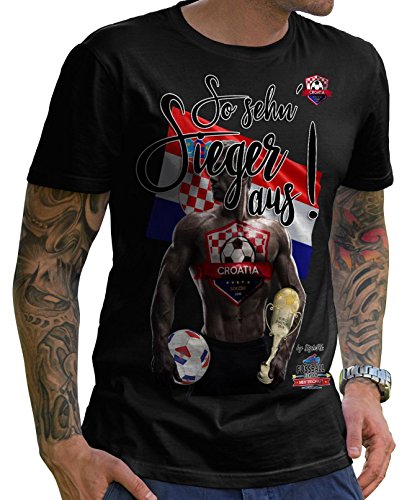 Stylotex Herren T-Shirt Basic So sehn Sieger aus Guy Croatia Hrvatska Kroatien, Farbe:schwarz;Größe:L