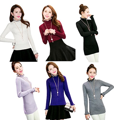 【ARINCO】 襟 フリル 大人 レディース スリム ニット 全6色 選べる サイズ S M L XL