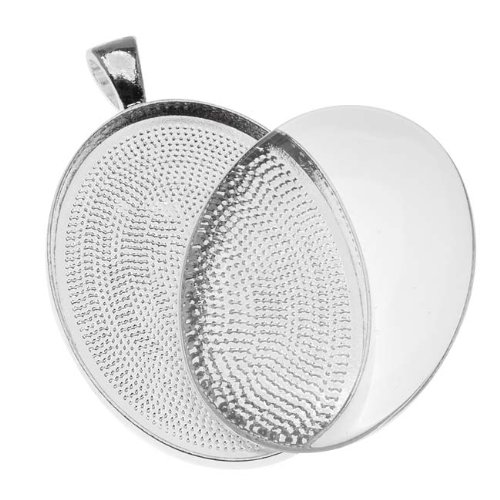 Silver-Plated-Oval-Bezel-With-Glass-Oval-Cabochon-30x40mm--Pendant-Kit