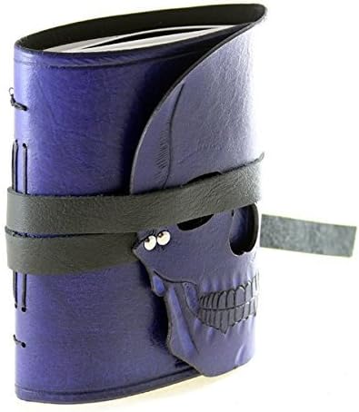 Small purple skull hand carved leather bound journal