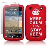 BLACKBERRY CURVE 9380 RED/WHITE "KEEP CALM AND STAY REEM" LASERED SILICONE SKIN CASE / COVER / SHELL + SCREEN PROTECTOR PART OF THE QUBITS ACCESSORIES RANGEby Qubits