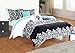 5pc Adorable Teen Girl Black Teal Damask Full Queen Comforter Set