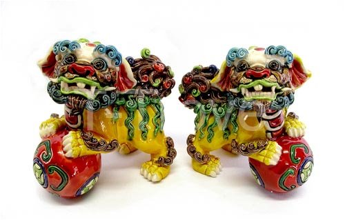 Fu Dogs Standing On Balls Pair Statue