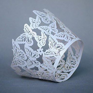 12pcs laser Cut Butterfly Paper Cupcake Wrapper Baking Cake Cups Wraps Wedding Birthday Party Decorations Supply , White