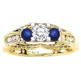3 Diamond Bridal Engagement Ring 5/8 ct. Diamond with 5/8 ct. Sapphire in 14K Yellow Gold
